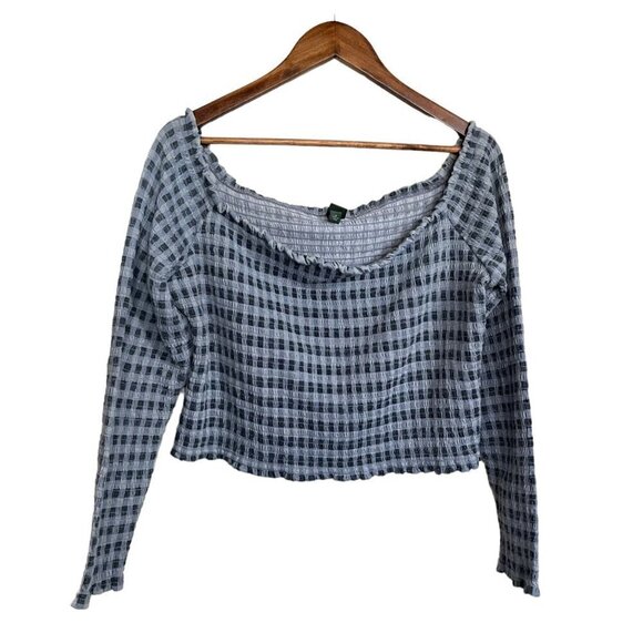 Wild Fable Womens Blue Plaid Smocked Off Shoulder Cottagecore Blouse 1X - Picture 1 of 4